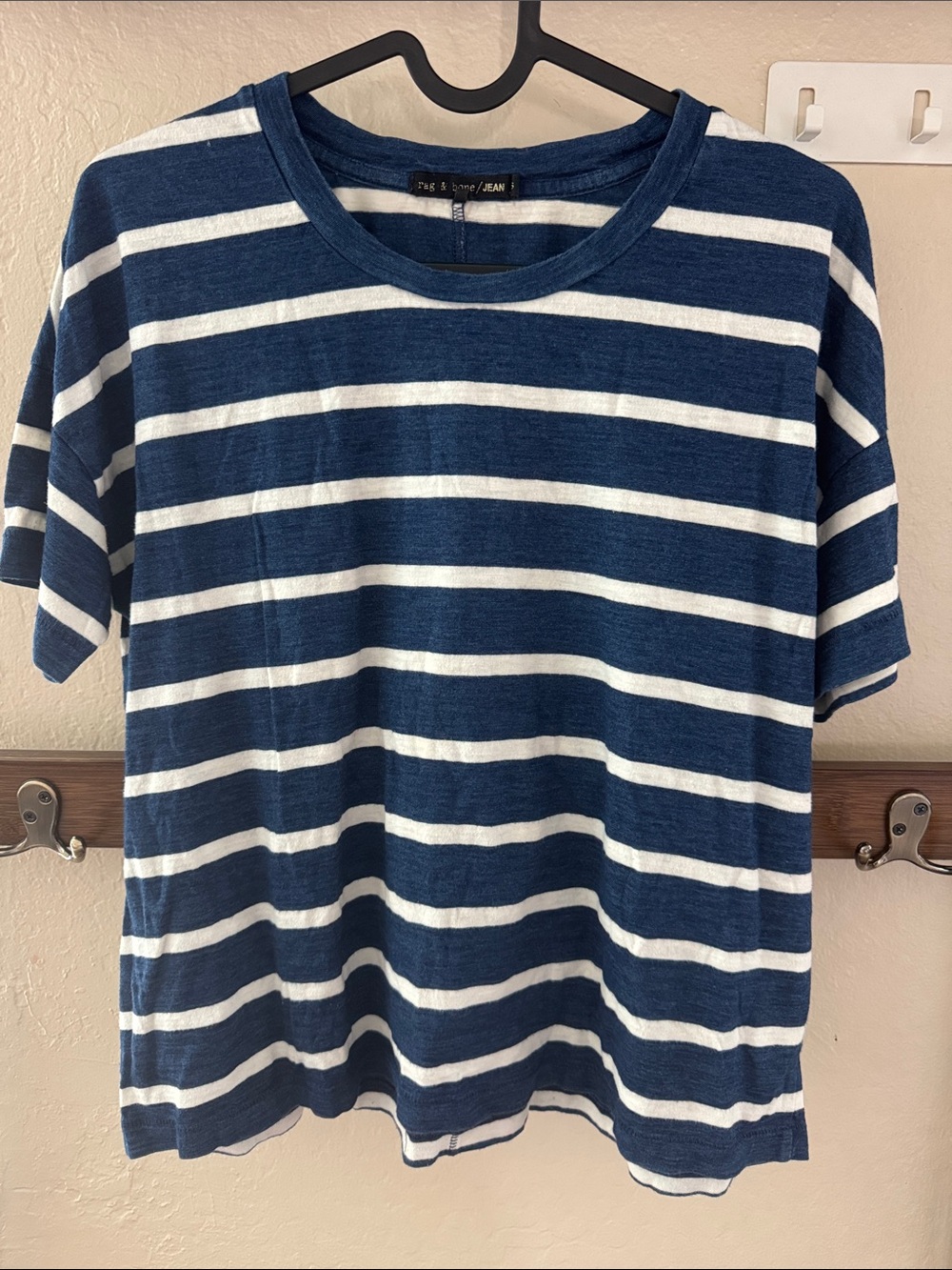 rag & bone Striped Navy Blue and White Tee